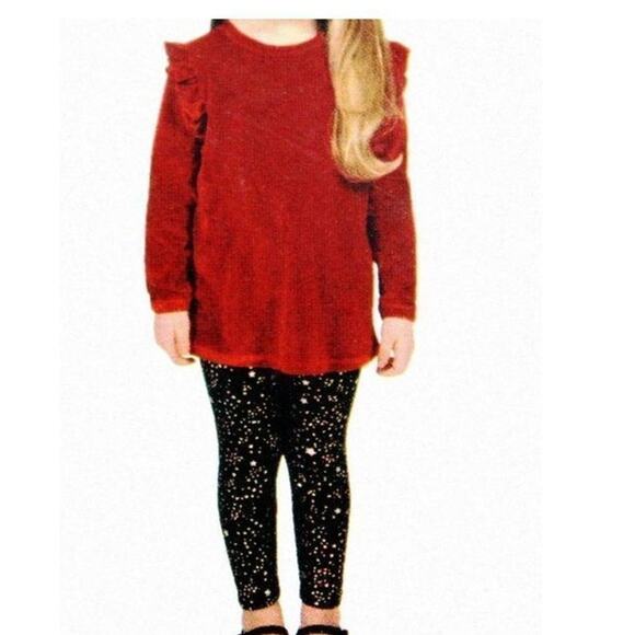 BCBGirl Red Velvet Top‎ and Black Silver Legging Matching set Size 4T New - Picture 1 of 12